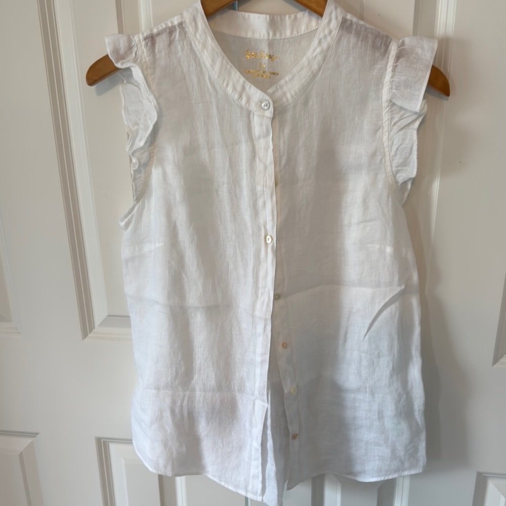 Lilly Pulitzer White Linen Ruffle Sleeve Top
